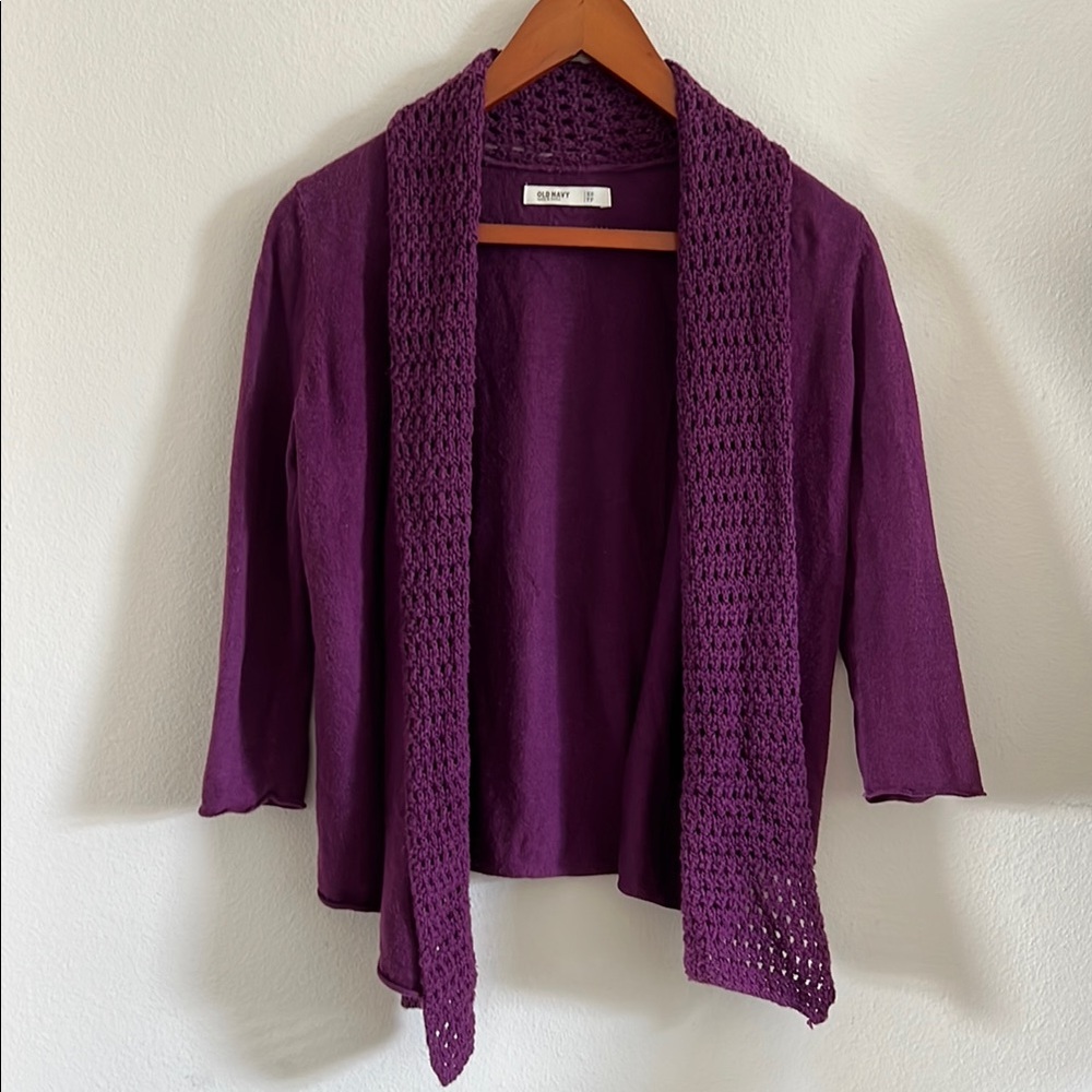 Old Navy XS Purple Crochet Sweater Cardigan